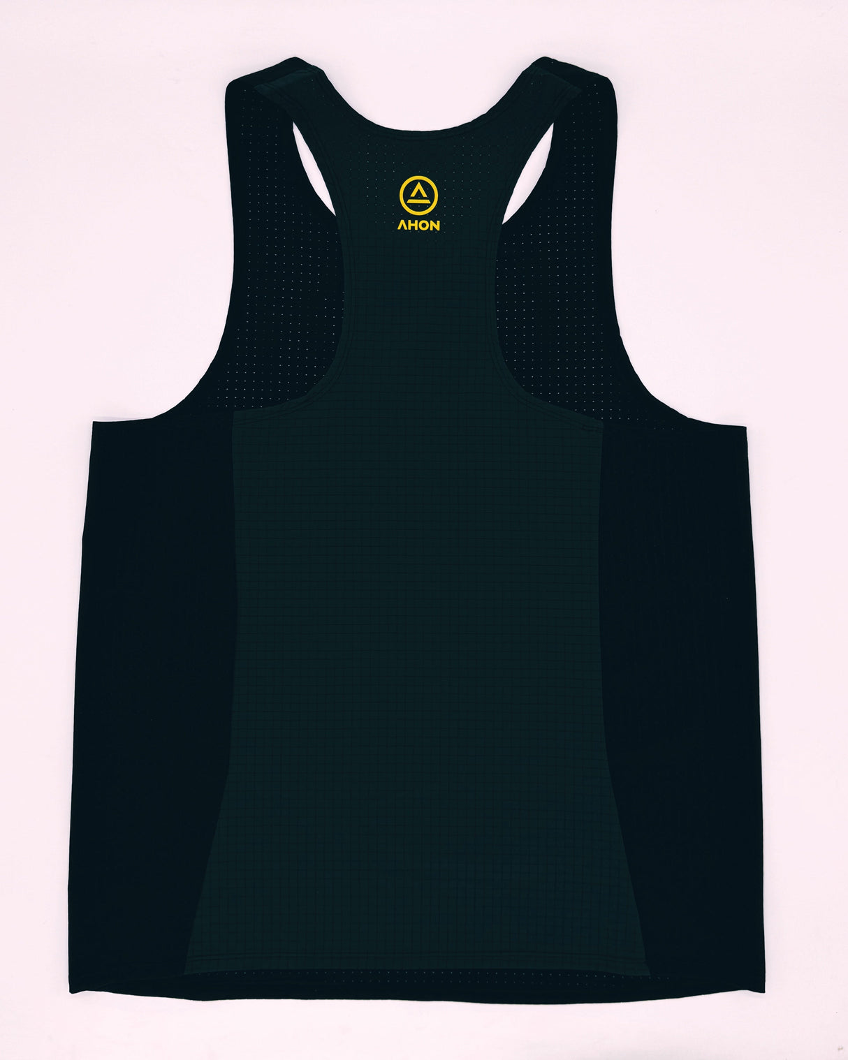 Close-up of lightweight mesh texture and yellow detail on Ahon singlet