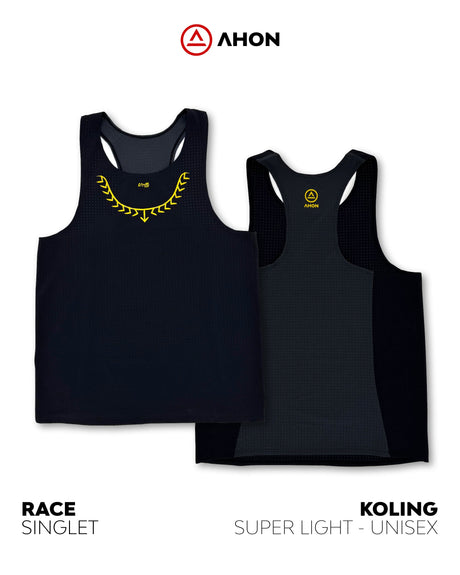 Koling Super Light Singlet flat lay showing black front and gray back colorway