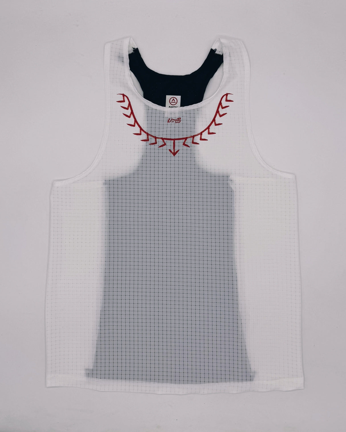 Koling Super Light Singlet white and navy laid flat to show full design