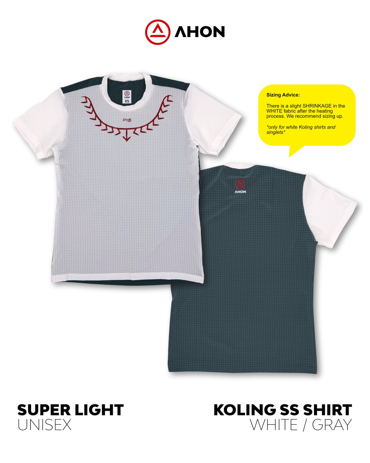 Flat lay of Koling Super Light Shirt showing front red detail and gray panel back design