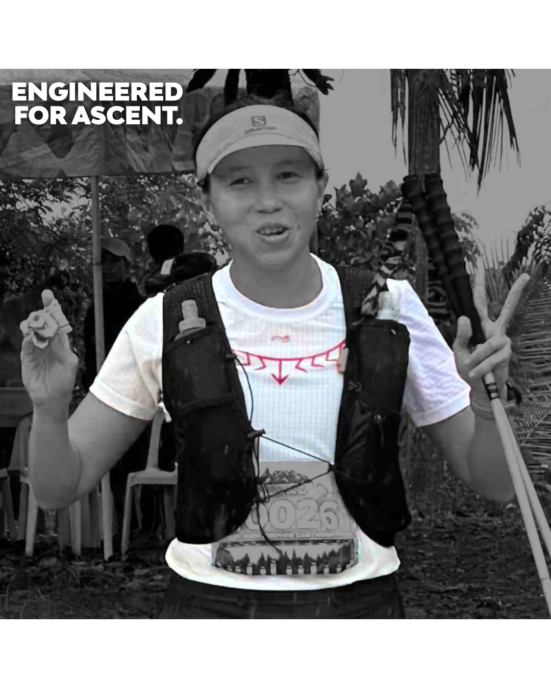 Ahon trail runner wearing Koling Super Light Shirt white