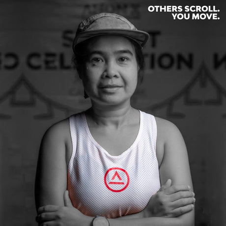 Trail runner wearing KSU Singlet 1 – minimal design, all function