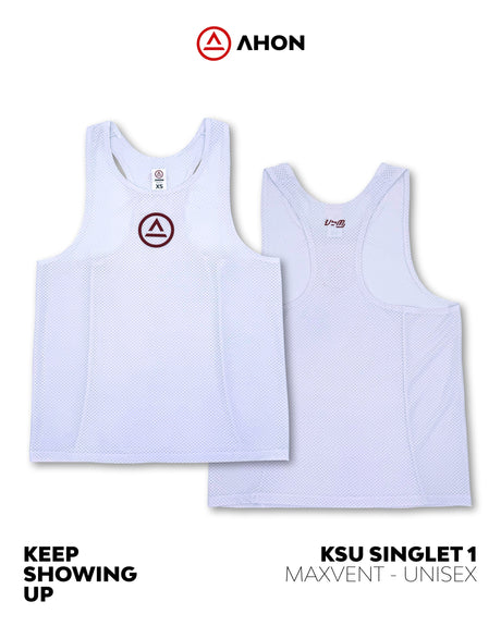 KSU Singlet 1 laid flat – white colorway with race-ready cut