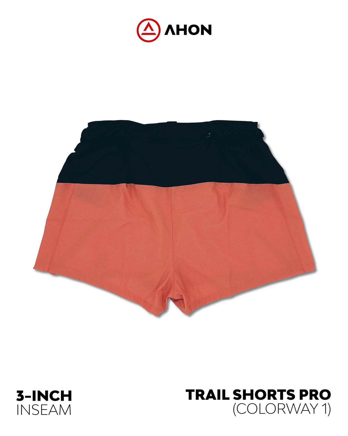 Back view of Ahon Trail Shorts Pro showing the split hem and deep stretch pocket