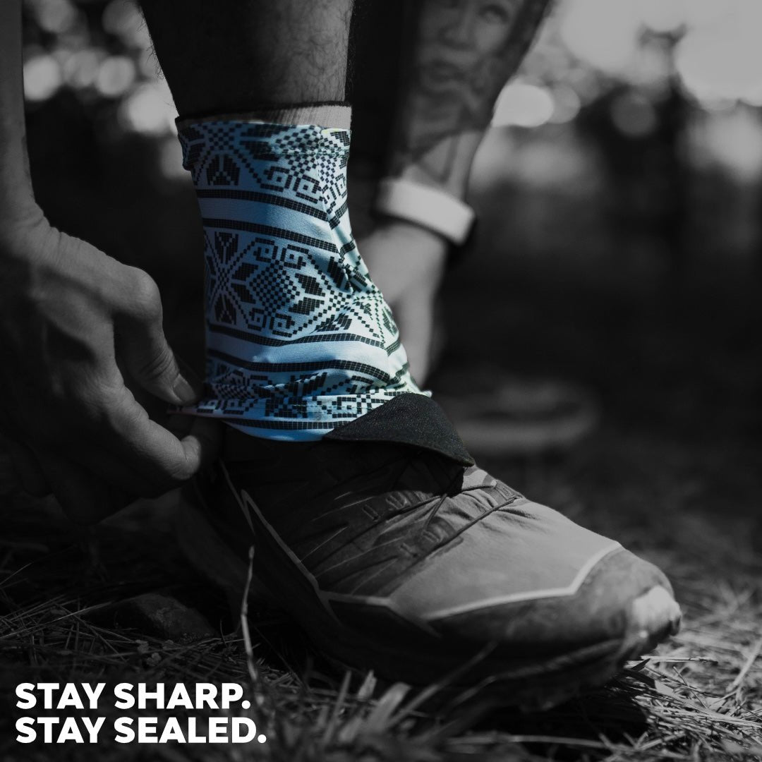 Close-up of Ahon Uleyan 2 Trail Running Gaiters in action, worn on trail