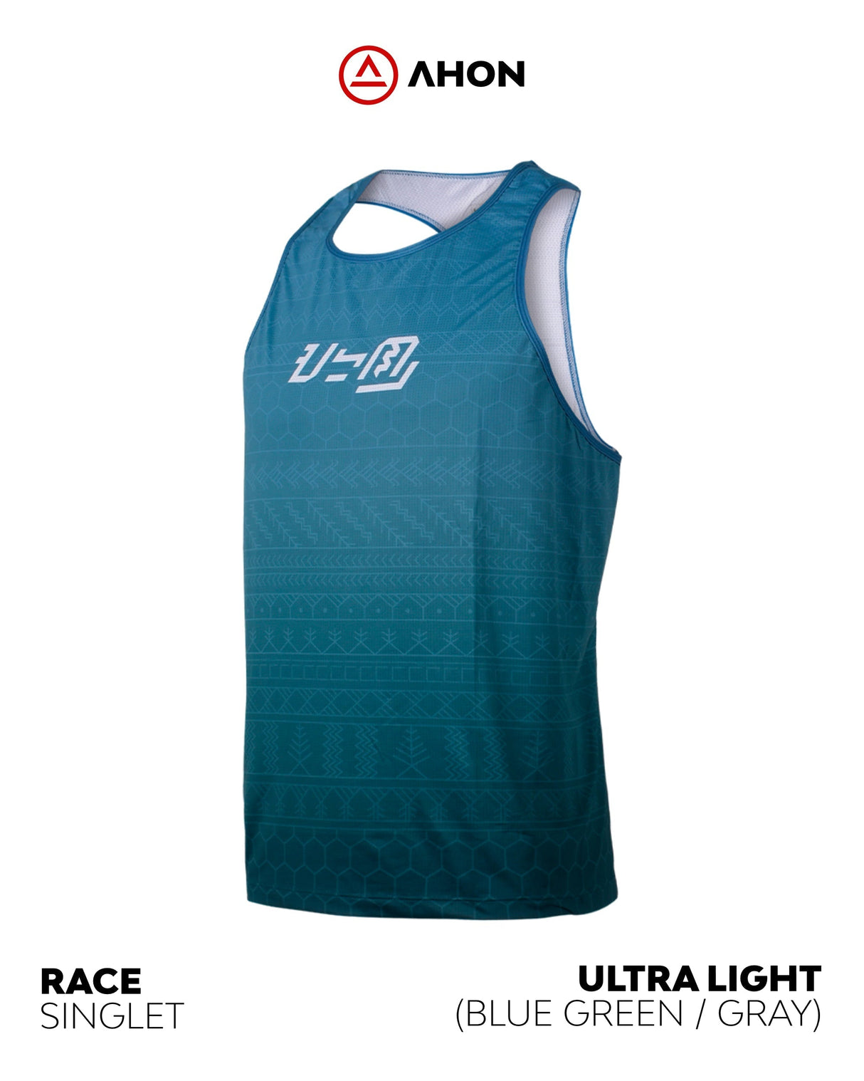 profile shot of the Ahon Ultra Light Singlet (blue green / gray)