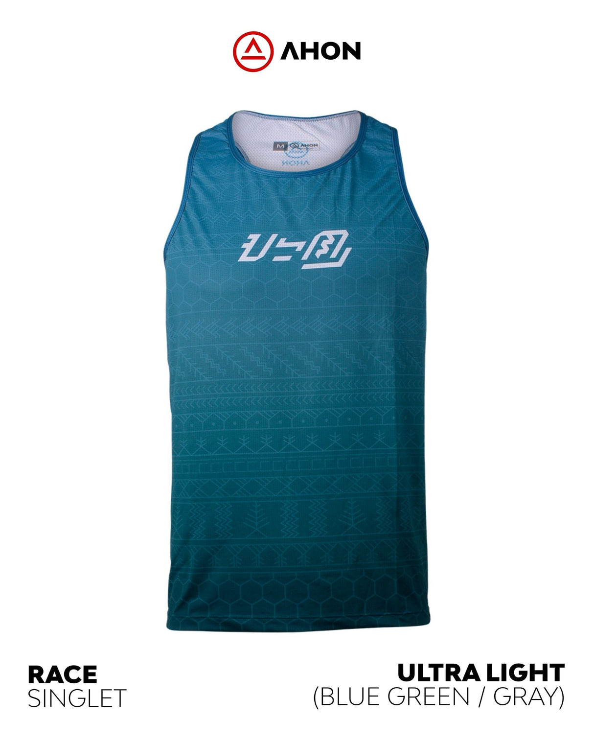 front view of the Ahon Ultra Light Singlet (blue green / gray)