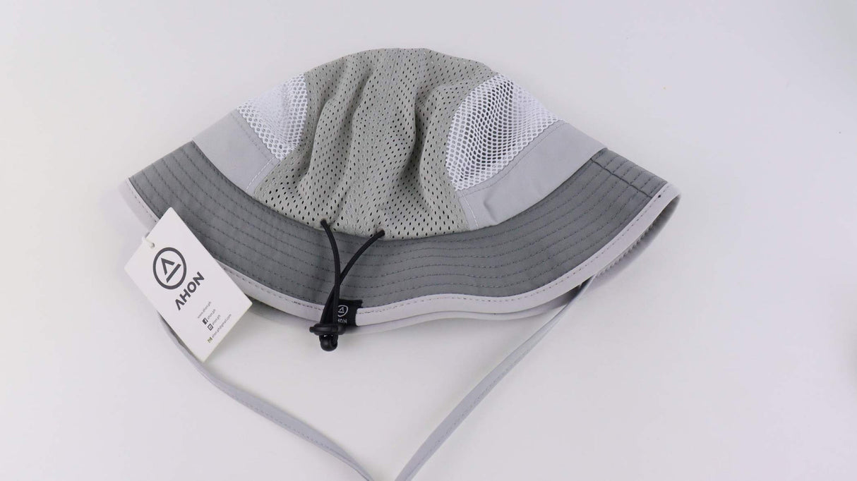 Baybayin Bucket Hat (Gray) displayed flat to show 7-panel construction and soft brim.