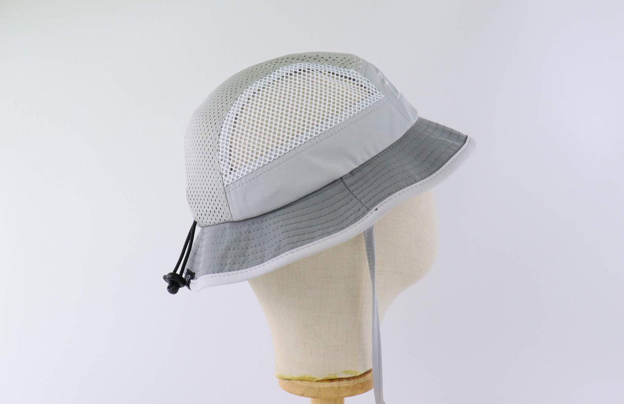 Ahon Baybayin Bucket Hat (Gray) side profile showing chin strap and breathable fabric.