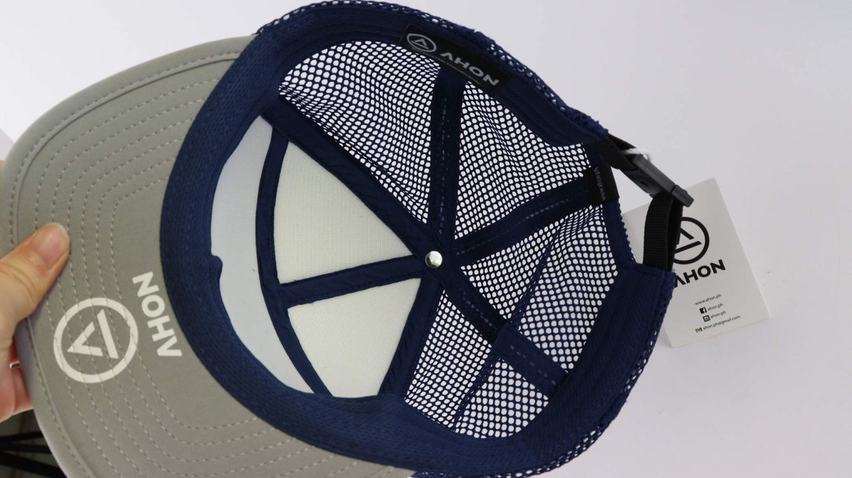 Baybayin Plush Trucker Cap (gray / navy) - Ahon.ph