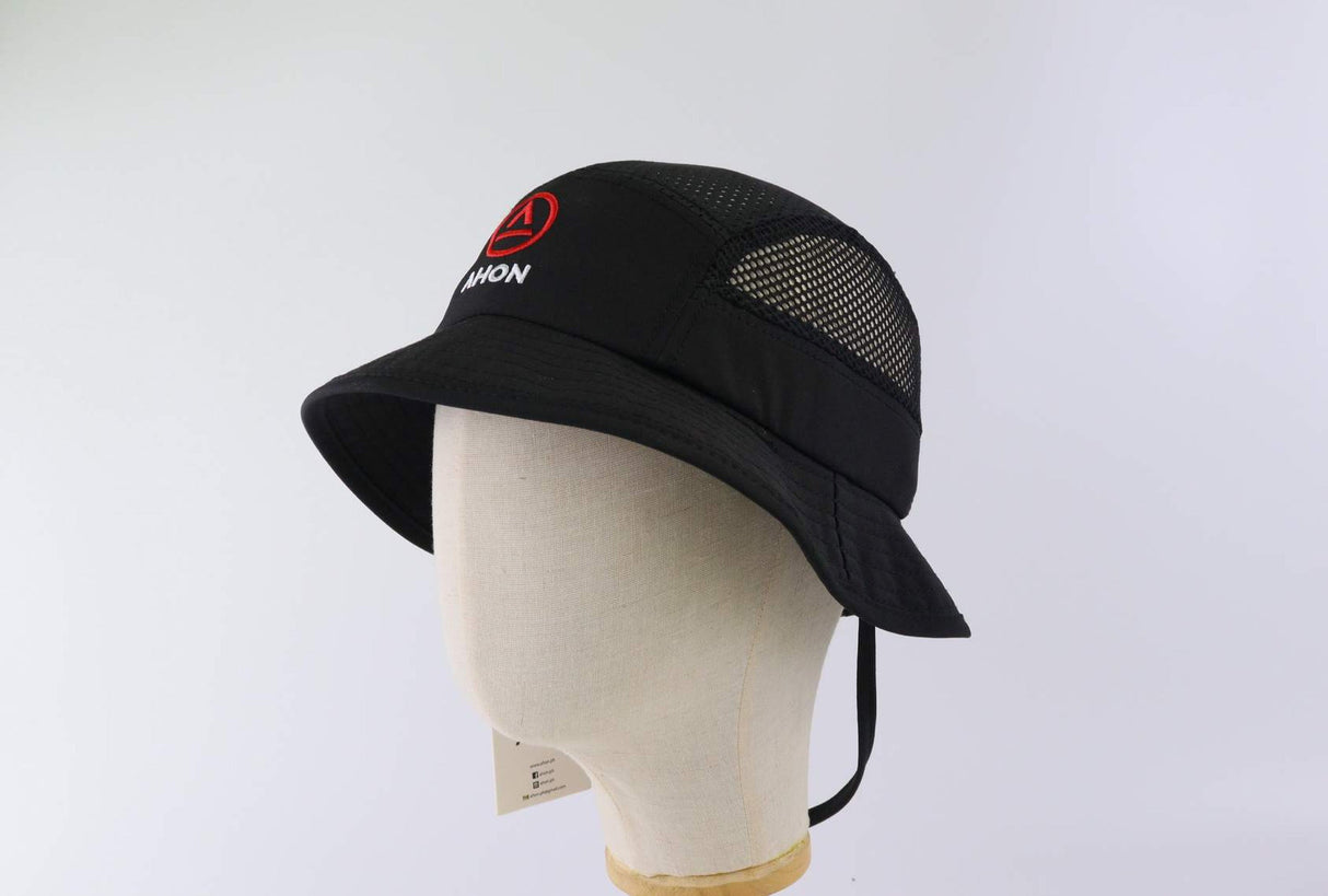 Angled view of the bucket hat highlighting crown and ventilation