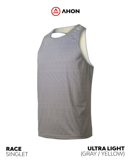 front view of the Ahon Ultra Light Singlet (gray / yellow)
