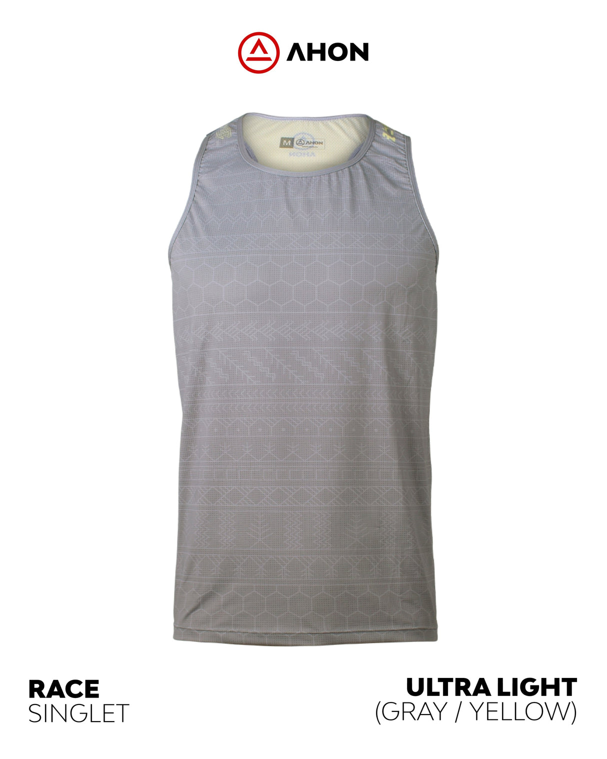 front view of the Ahon Ultra Light Singlet (gray / yellow)