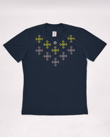 Flat lay of the Apo Super Light Shirt showing traditional-weaving-inspired design on chest