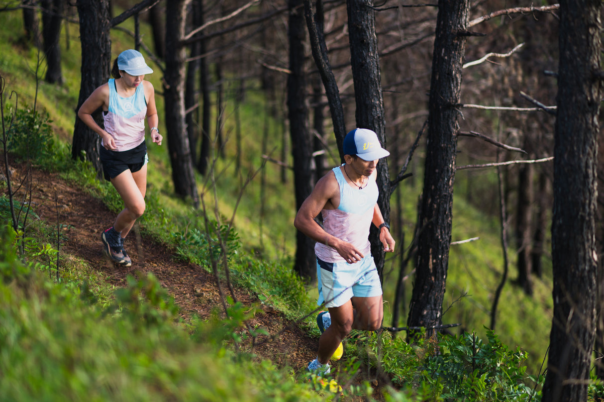 Ahon trail runners running in Singlet Pro (colorway 3)
