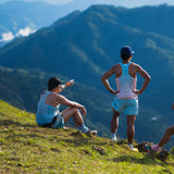 male trail runner wearing Ahon Trail Shorts Pro Colorway 2 – 5-inch split shorts