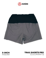 flatlay of Ahon Trail Shorts Pro (colorway 3) 5 - inch inseam, back view