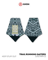 Flatlay of Ahon Uleyan 2 Trail Gaiters showing woven-inspired design and hook-tab system