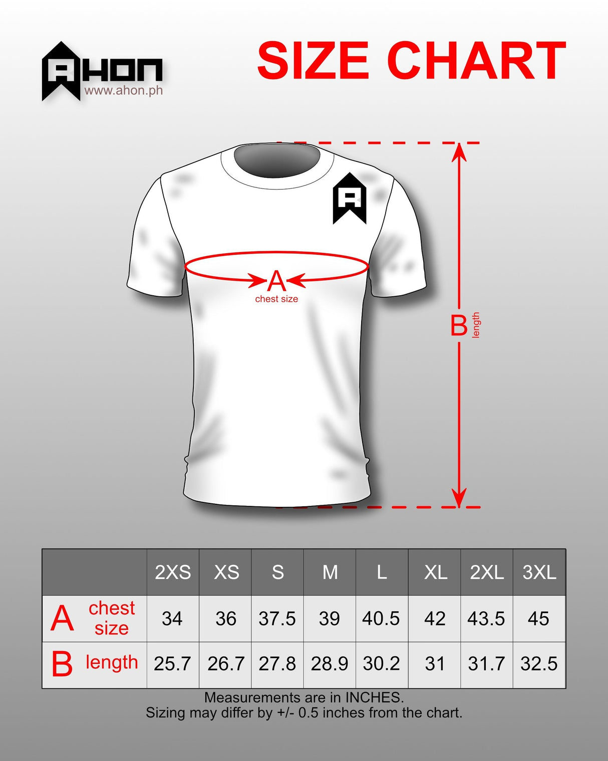 Ahon lightweight running shirt sizing